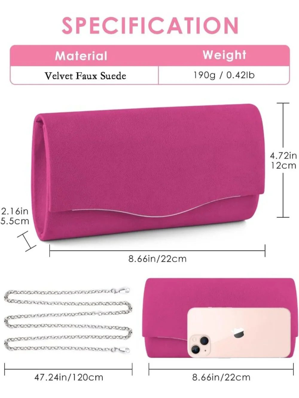 👜 Women's Rose Suede Evening Shoulder Bags Envelope Party Cocktail Prom Clutch